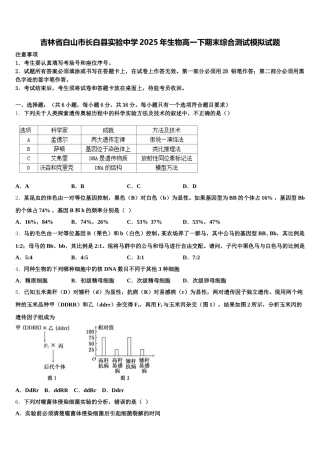 吉林省白山市长白县实验中学2025年生物高一下期末综合测试模拟试题含解析