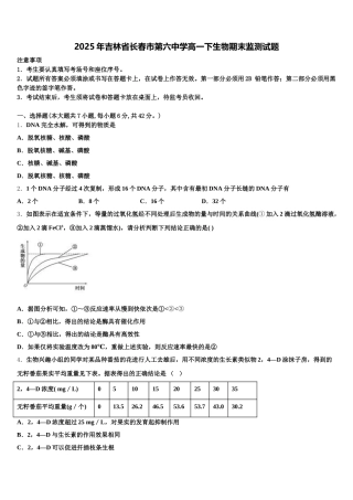 2025年吉林省长春市第六中学高一下生物期末监测试题含解析