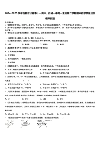 2024-2025学年吉林省长春市十一高中、白城一中高一生物第二学期期末教学质量检测模拟试题含解析