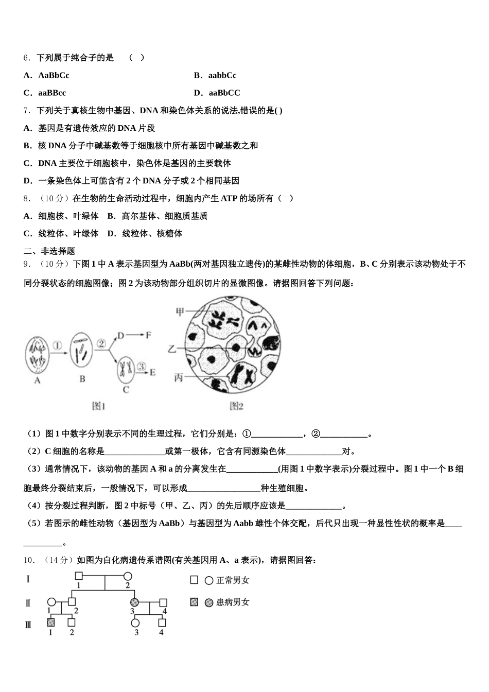 长春市第十一中学2025年高一下生物期末学业水平测试试题含解析_第2页