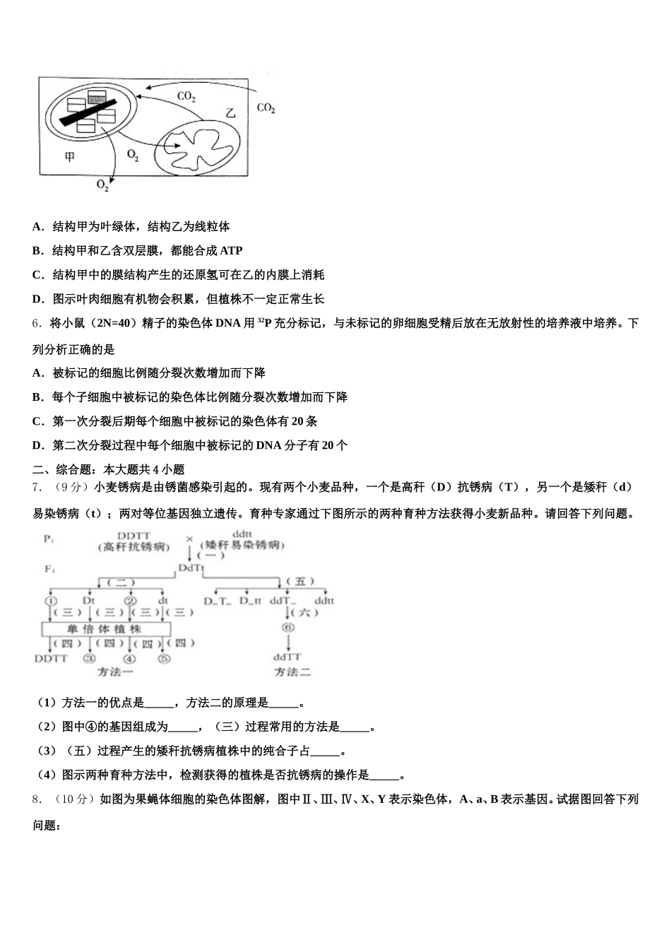 2024-2025学年吉林省长春市德惠市实验中学、前郭五中等九校高一生物第二学期期末质量跟踪监视试题含解析_第2页