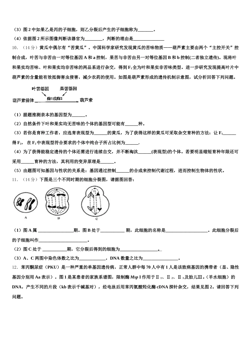 2025年吉林省辽源市东辽县第一高级中学校高一下生物期末达标检测模拟试题含解析_第3页