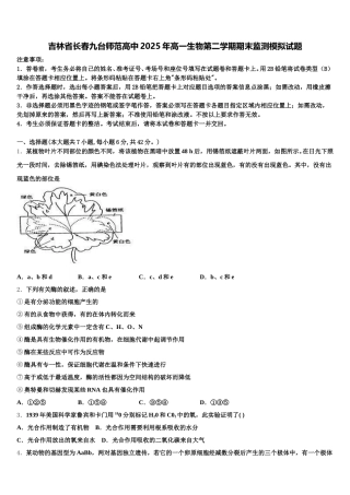 吉林省长春九台师范高中2025年高一生物第二学期期末监测模拟试题含解析