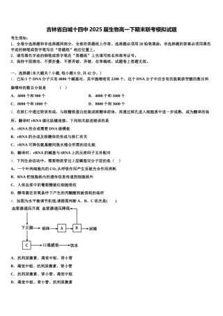 吉林省白城十四中2025届生物高一下期末联考模拟试题含解析
