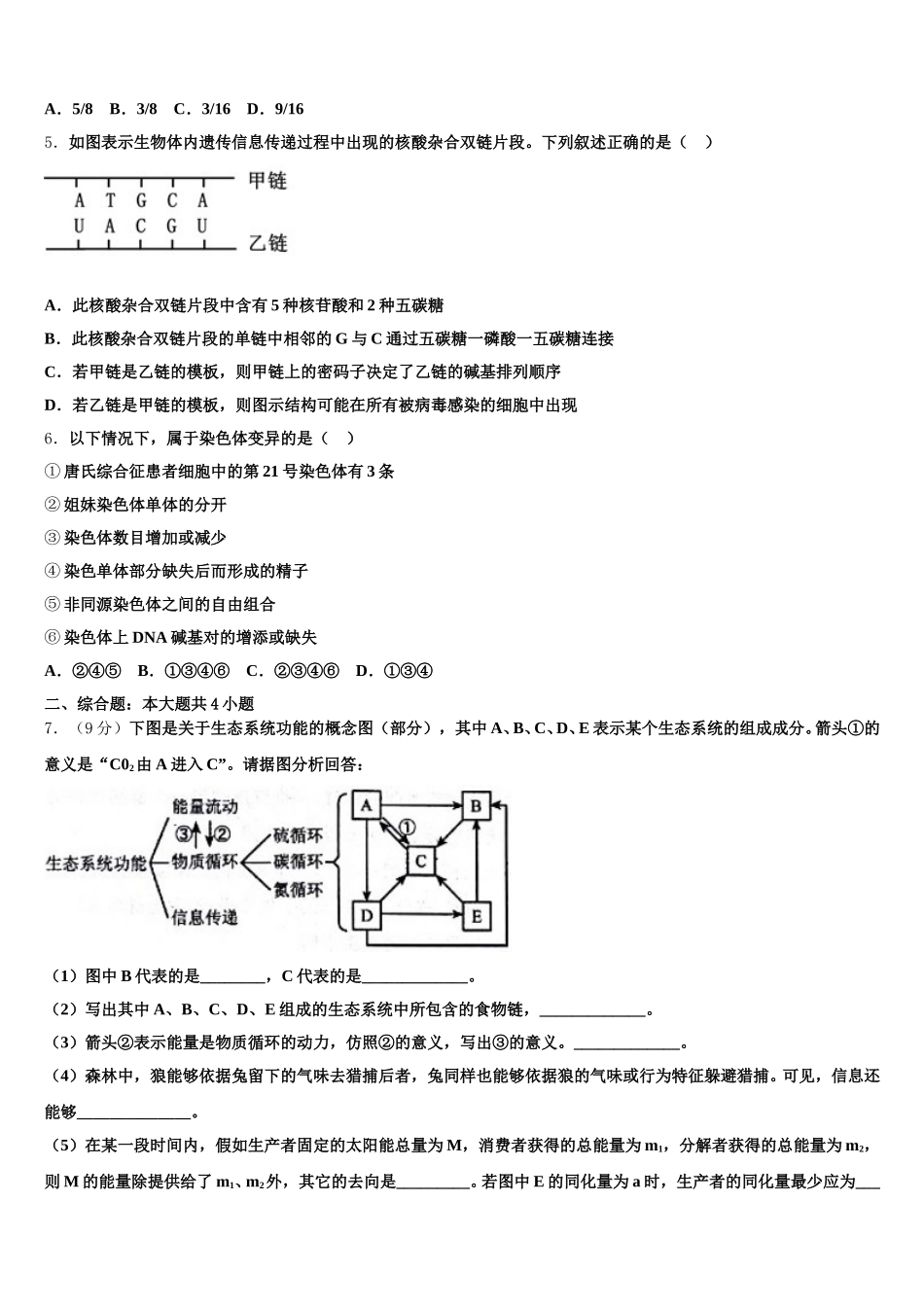 2025届吉林省长春市一五0中学高一生物第二学期期末复习检测模拟试题含解析_第2页
