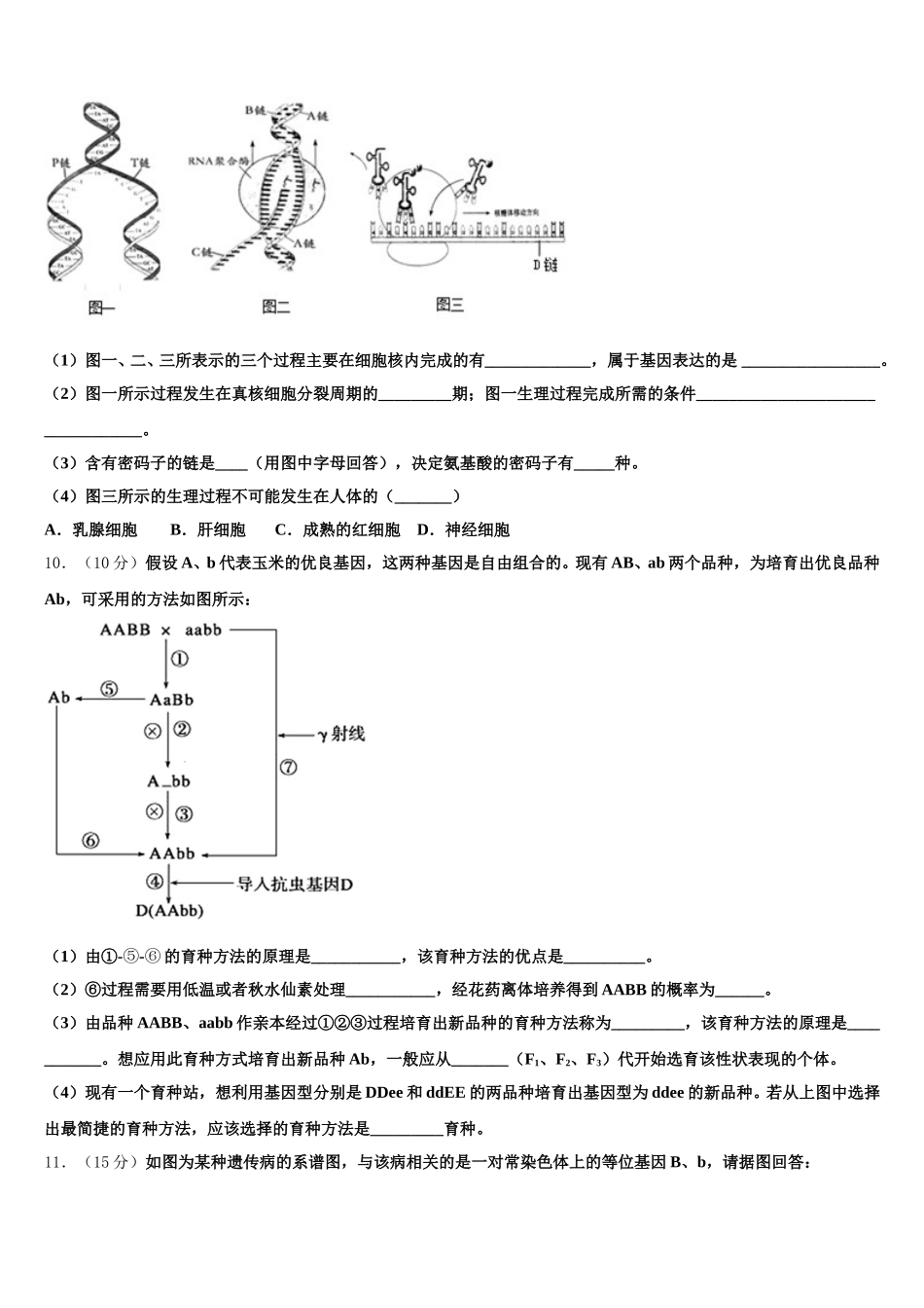 2024-2025学年吉林省舒兰一中，蛟河一中等百校联盟生物高一下期末质量跟踪监视试题含解析_第3页