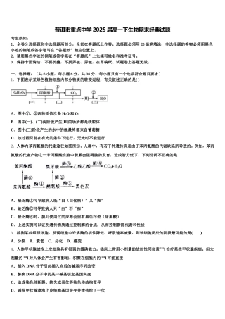 普洱市重点中学2025届高一下生物期末经典试题含解析