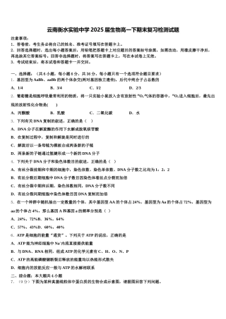 云南衡水实验中学2025届生物高一下期末复习检测试题含解析