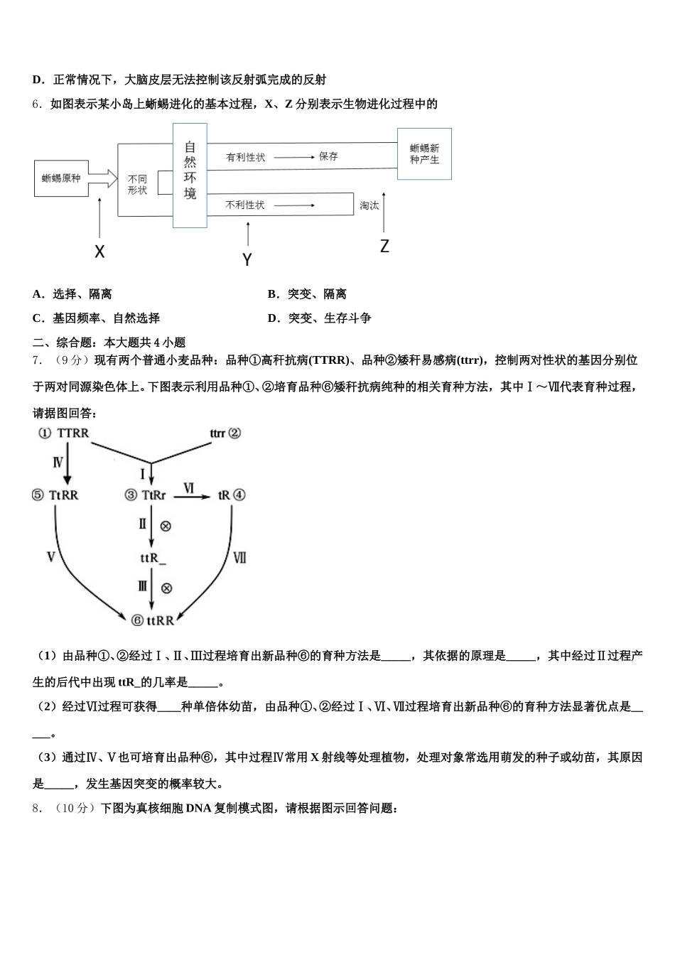 云南省大理州南涧县民族中学2025届高一下生物期末监测模拟试题含解析_第2页