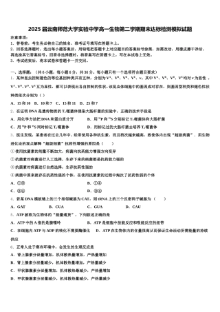 2025届云南师范大学实验中学高一生物第二学期期末达标检测模拟试题含解析