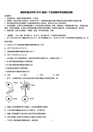 曲靖市重点中学2025届高一下生物期末考试模拟试题含解析