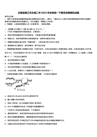 云南省丽江市古城二中2025年生物高一下期末经典模拟试题含解析