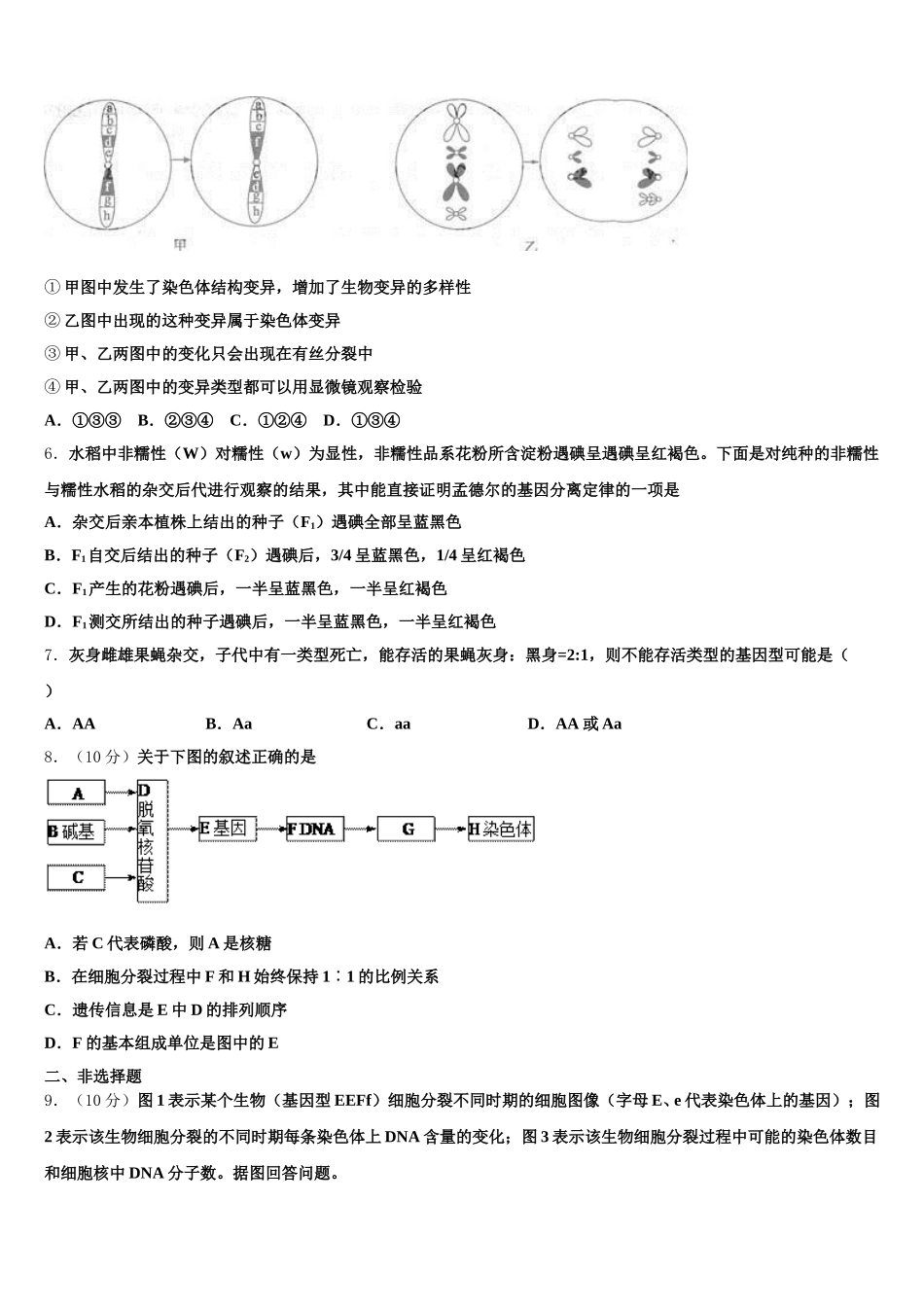 云南省云南民族大学附属中学2025届生物高一下期末学业水平测试试题含解析_第2页