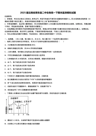 2025届云南省景东县二中生物高一下期末监测模拟试题含解析