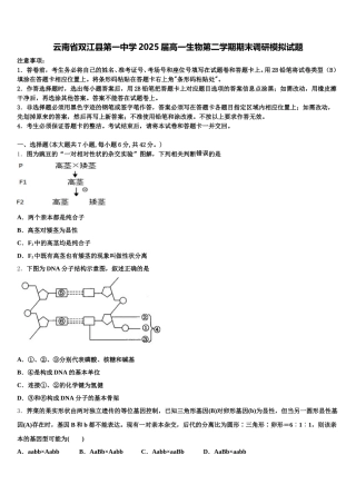 云南省双江县第一中学2025届高一生物第二学期期末调研模拟试题含解析