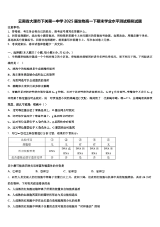 云南省大理市下关第一中学2025届生物高一下期末学业水平测试模拟试题含解析
