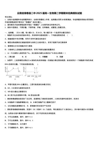 云南省绿春县二中2025届高一生物第二学期期末经典模拟试题含解析
