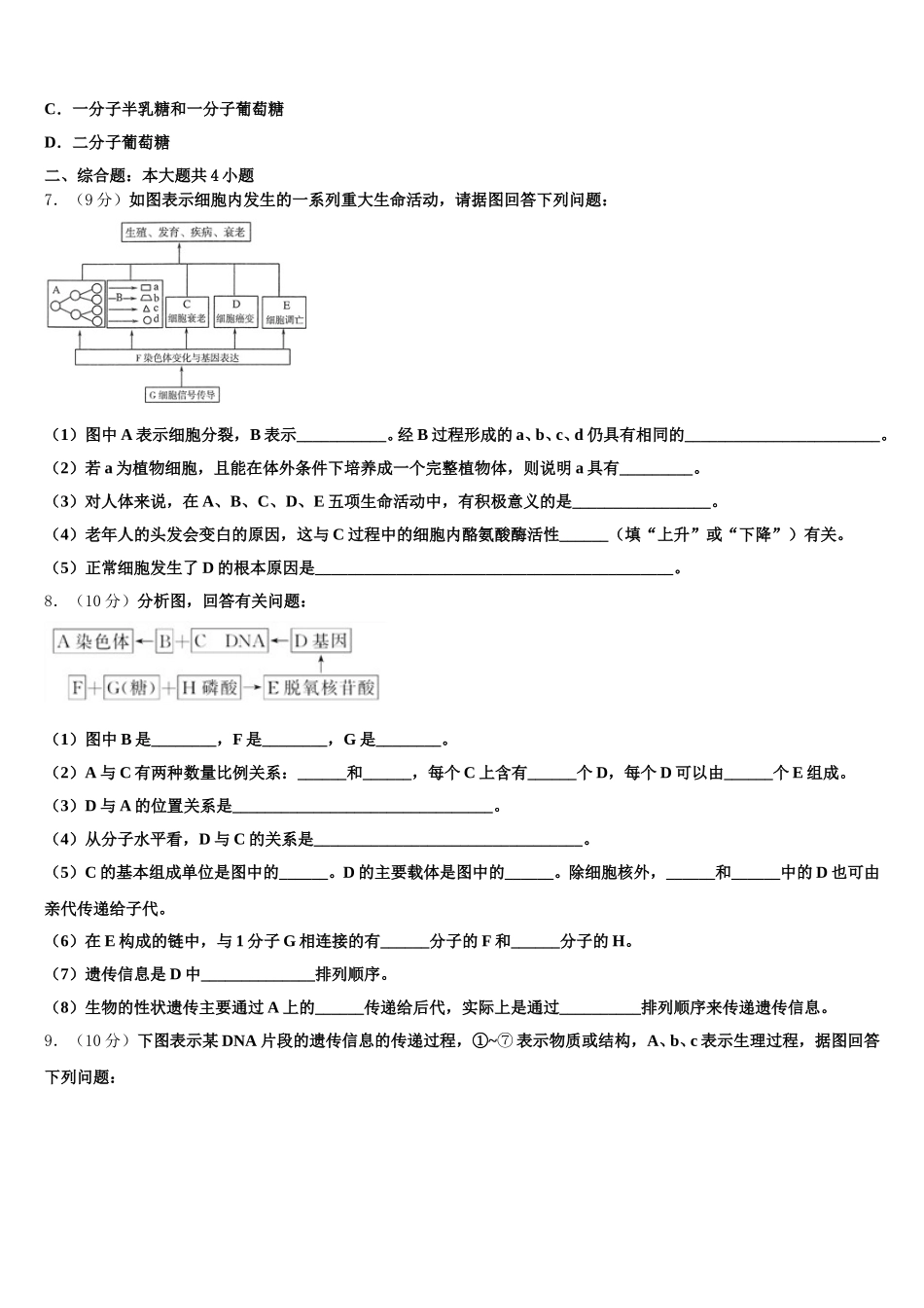 2024-2025学年云南衡水实验中学高一生物第二学期期末考试试题含解析_第2页