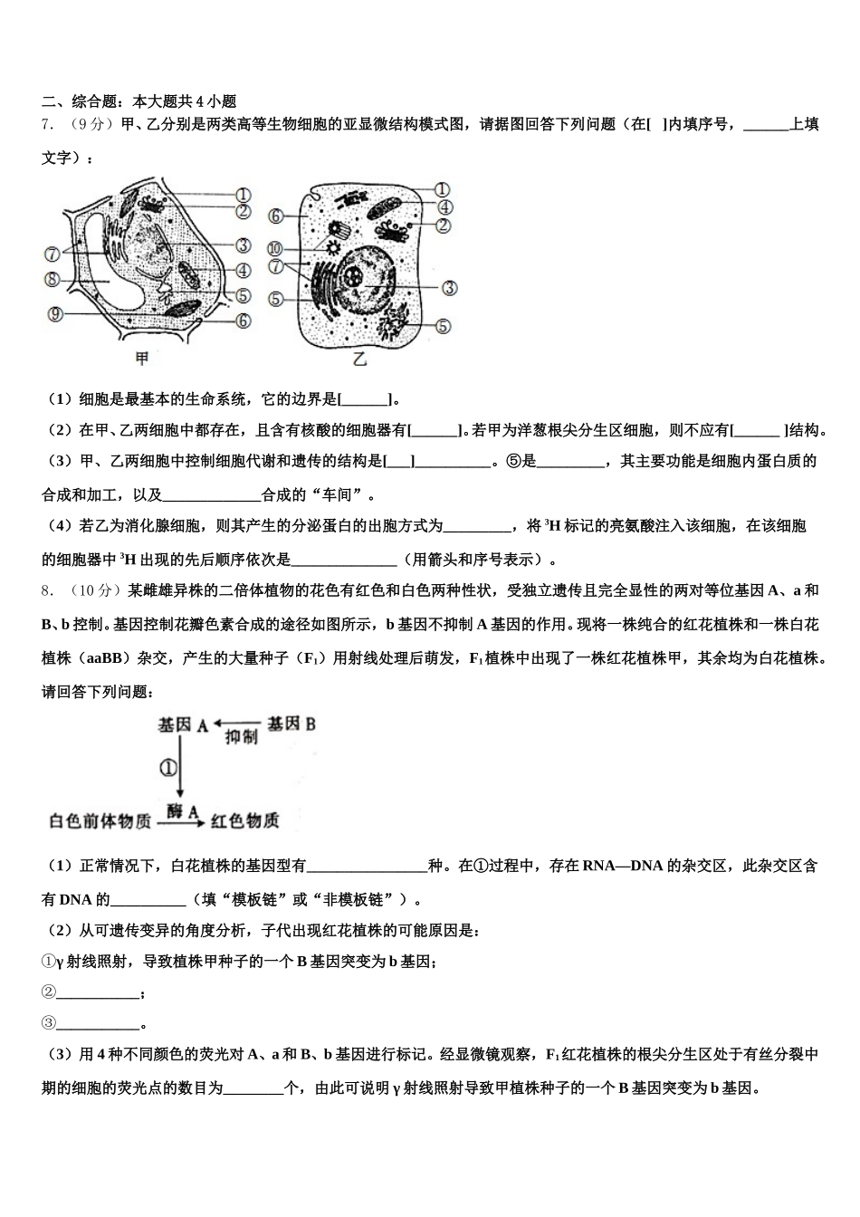 2024-2025学年云南省勐腊县第一中学高一下生物期末调研模拟试题含解析_第2页
