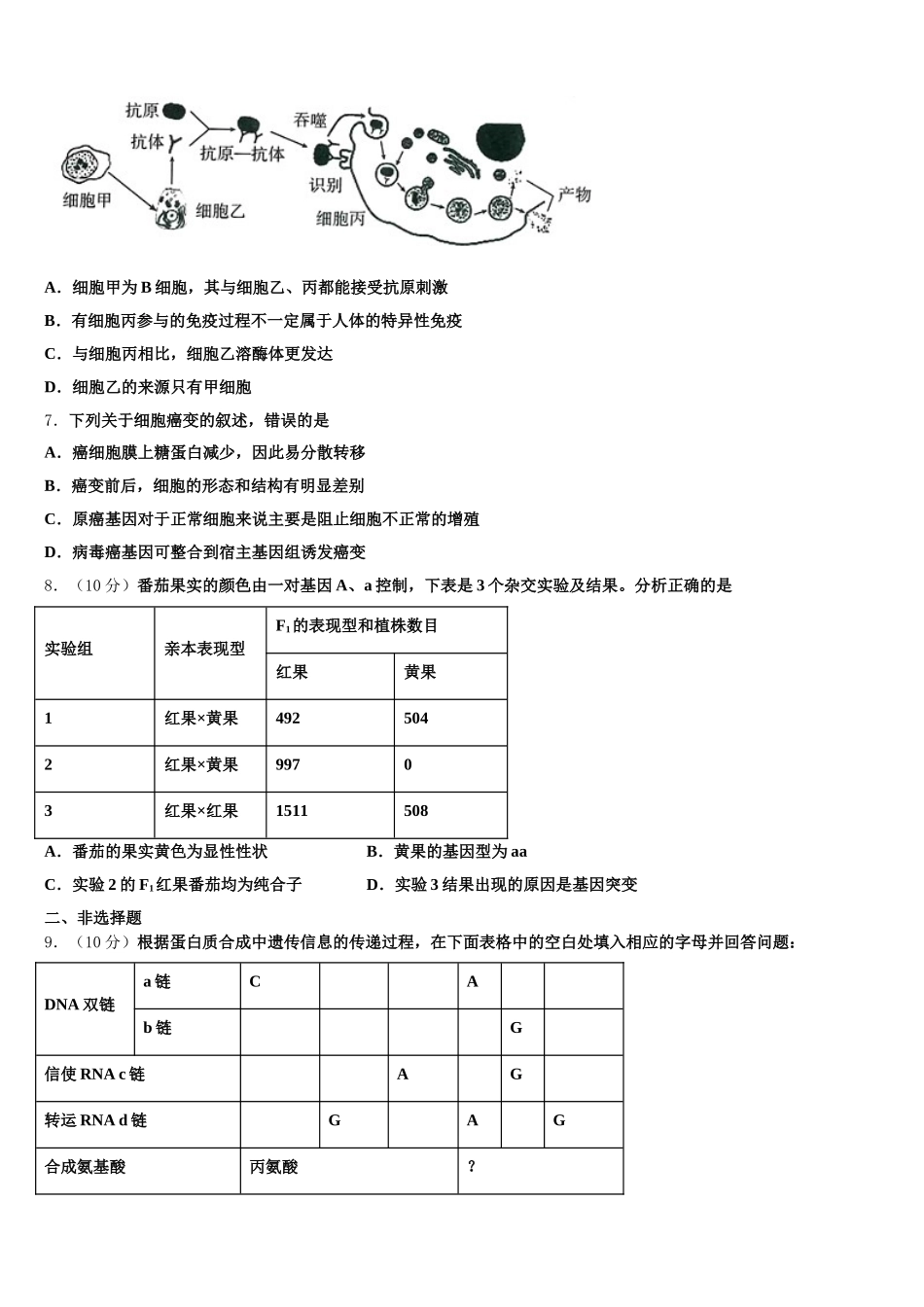 云南省峨山一中2025届高一生物第二学期期末监测试题含解析_第2页