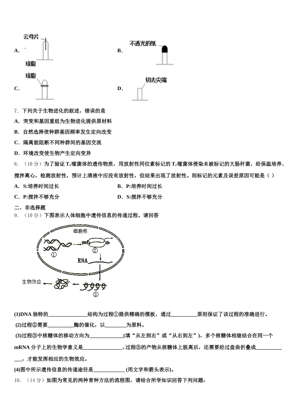 云南省梁河县第一中学2024-2025学年生物高一下期末学业质量监测模拟试题含解析_第2页