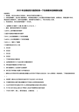 2025年云南省宾川县四校高一下生物期末经典模拟试题含解析