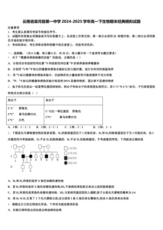 云南省梁河县第一中学2024-2025学年高一下生物期末经典模拟试题含解析