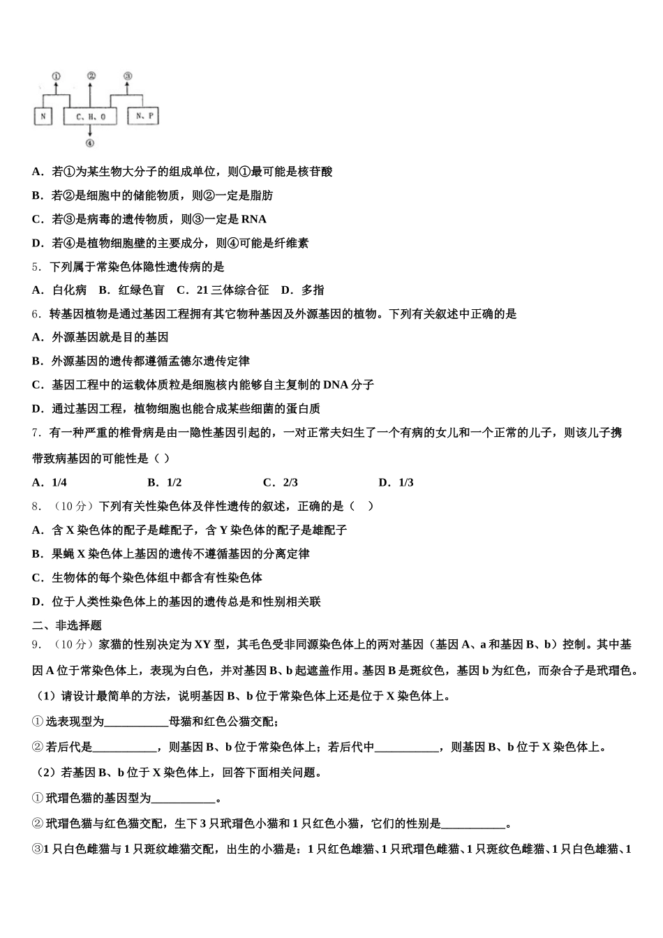 云南省马关县一中2025届生物高一第二学期期末综合测试试题含解析_第2页
