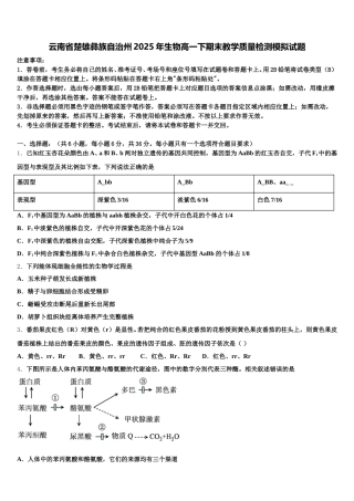 云南省楚雄彝族自治州2025年生物高一下期末教学质量检测模拟试题含解析