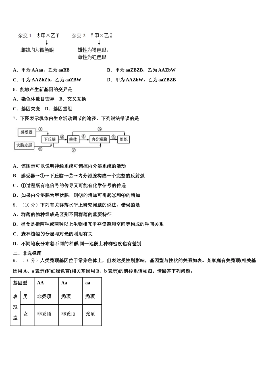 2025届云南省楚雄州民族实验中学高一下生物期末质量跟踪监视模拟试题含解析_第2页