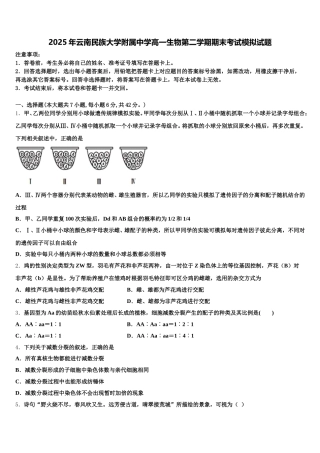 2025年云南民族大学附属中学高一生物第二学期期末考试模拟试题含解析