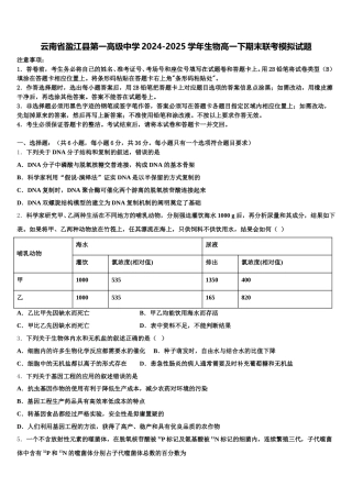 云南省盈江县第一高级中学2024-2025学年生物高一下期末联考模拟试题含解析