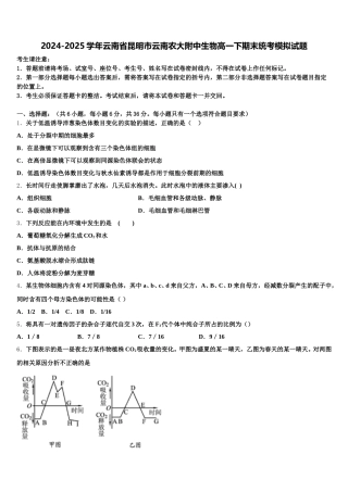 2024-2025学年云南省昆明市云南农大附中生物高一下期末统考模拟试题含解析