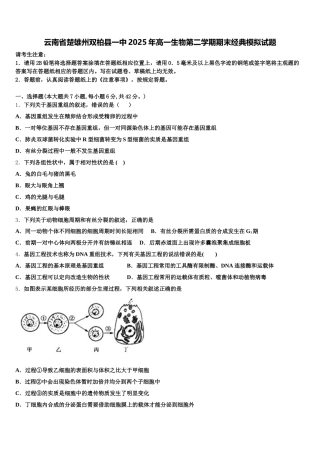 云南省楚雄州双柏县一中2025年高一生物第二学期期末经典模拟试题含解析