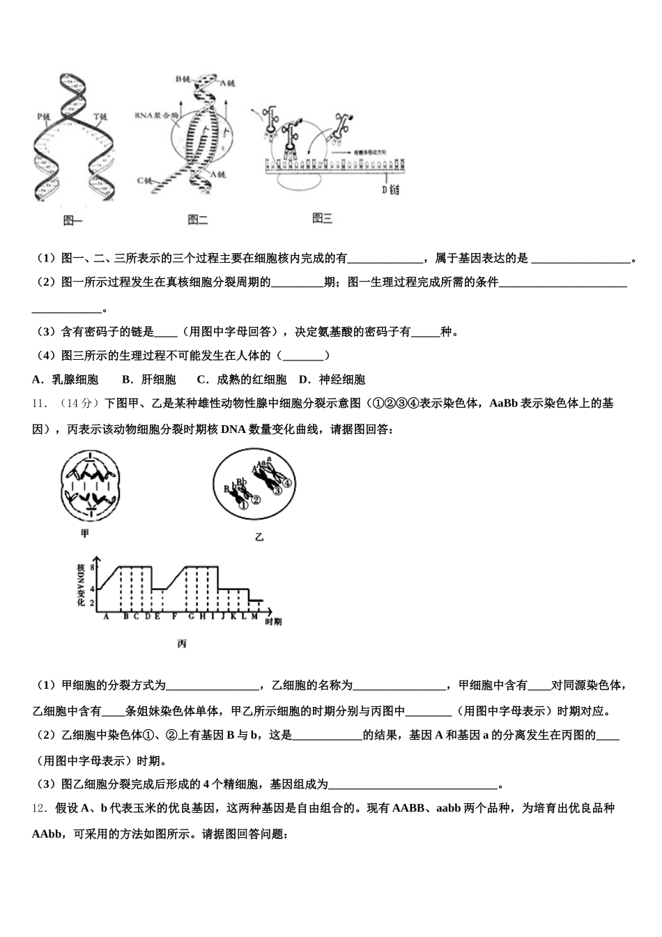 云南省宣威市第九中学2024-2025学年生物高一下期末经典模拟试题含解析_第3页