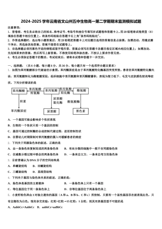 2024-2025学年云南省文山州五中生物高一第二学期期末监测模拟试题含解析