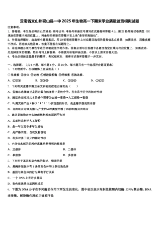 云南省文山州砚山县一中2025年生物高一下期末学业质量监测模拟试题含解析