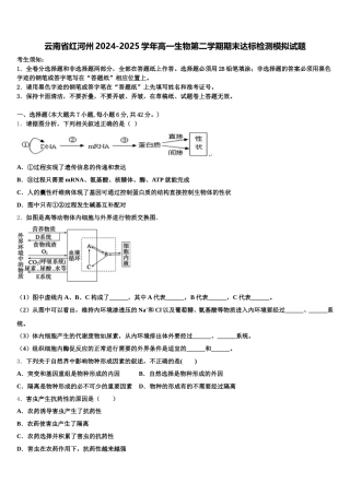 云南省红河州2024-2025学年高一生物第二学期期末达标检测模拟试题含解析