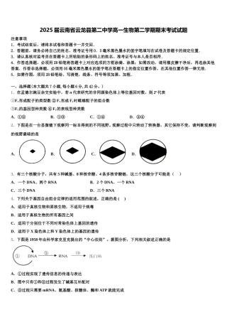 2025届云南省云龙县第二中学高一生物第二学期期末考试试题含解析