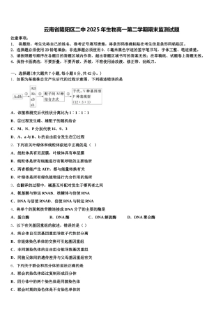 云南省隆阳区二中2025年生物高一第二学期期末监测试题含解析