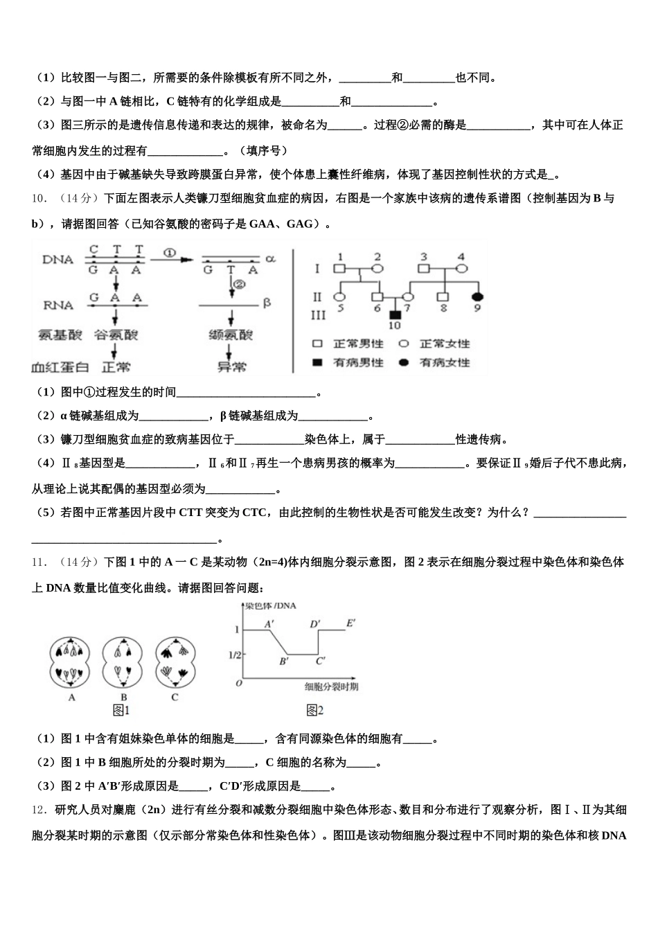 云南省保山市施甸县一中2025年生物高一第二学期期末统考模拟试题含解析_第3页