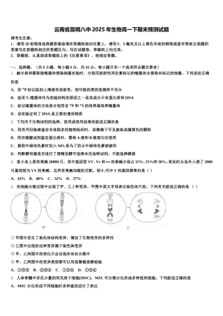 云南省昆明八中2025年生物高一下期末预测试题含解析