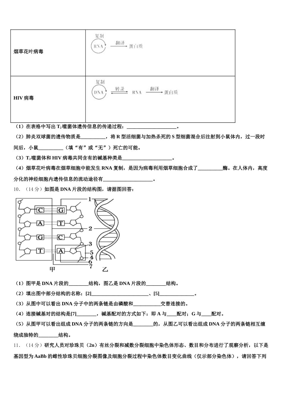 云南省楚雄州牟定一中2025年高一生物第二学期期末达标检测模拟试题含解析_第3页