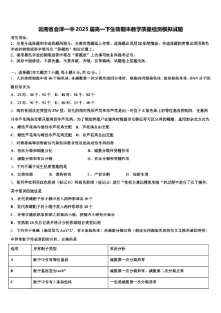 云南省会泽一中2025届高一下生物期末教学质量检测模拟试题含解析