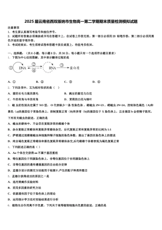 2025届云南省西双版纳市生物高一第二学期期末质量检测模拟试题含解析