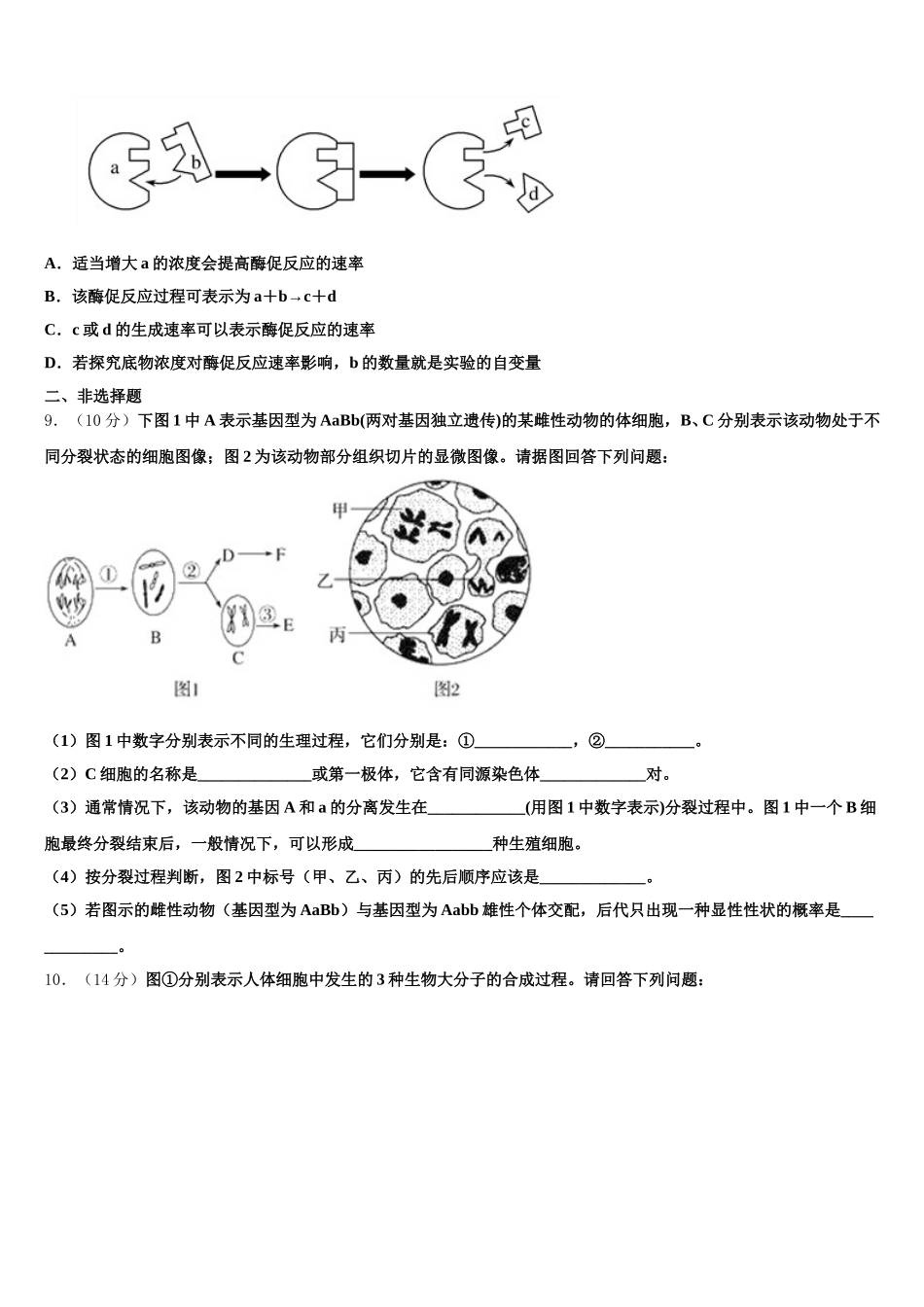 云南省玉溪市2024-2025学年高一下生物期末统考模拟试题含解析_第3页