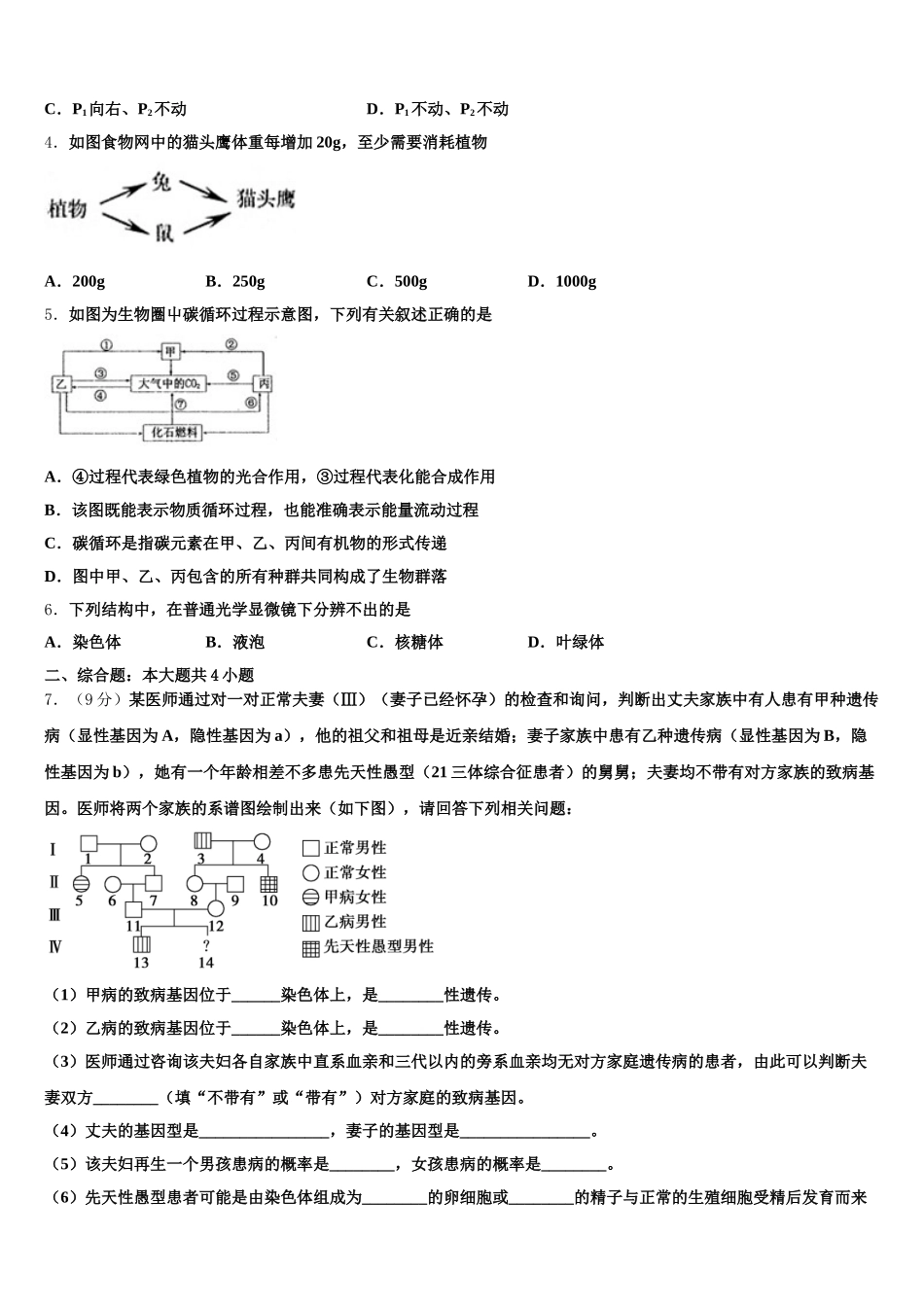2025届云南省楚雄州牟定一中生物高一下期末调研模拟试题含解析_第2页