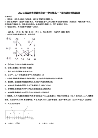 2025届云南省楚雄州牟定一中生物高一下期末调研模拟试题含解析