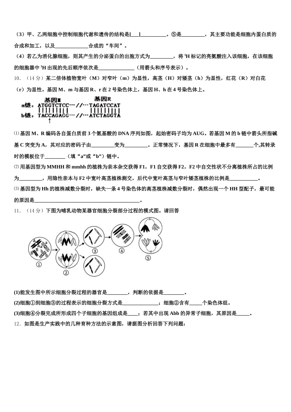 2025年云南省凤庆县第一中学高一生物第二学期期末教学质量检测试题含解析_第3页