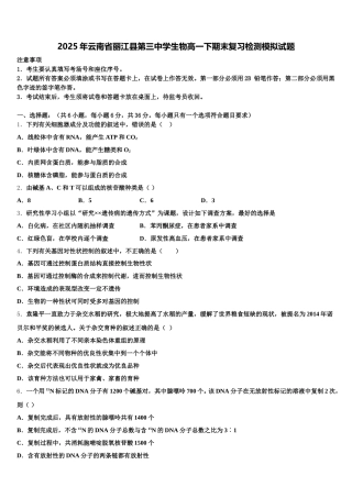 2025年云南省丽江县第三中学生物高一下期末复习检测模拟试题含解析